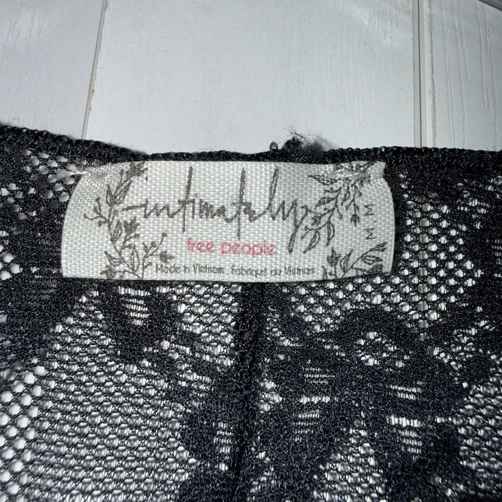 Free People From Me To You Lace Mesh Top Black Sheer Long Sleeve M Whimsigoth